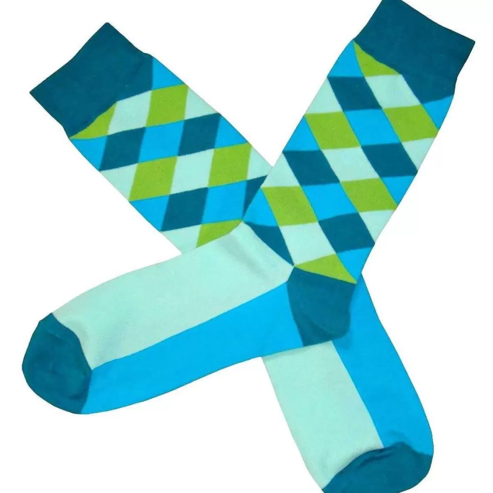Bassin and Brown Men's Socks^Blue Diamond Check Socks