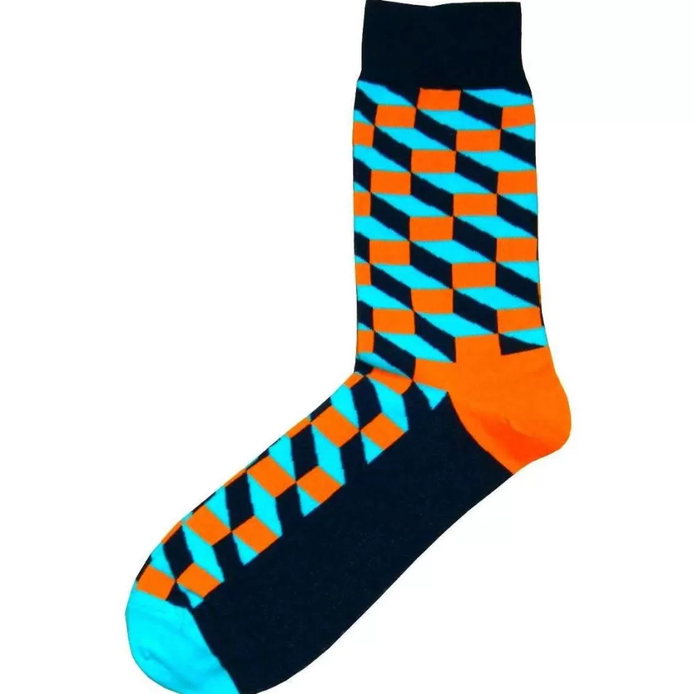Bassin and Brown Men's Socks^Blue Opitical Check Socks