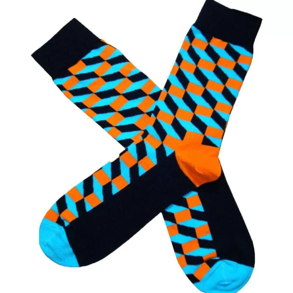 Bassin and Brown Men's Socks^Blue Opitical Check Socks