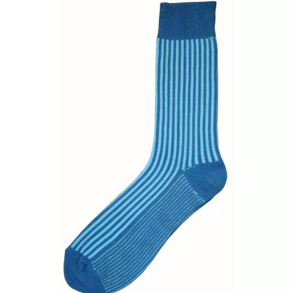Bassin and Brown Men's Socks^Blue Vertical Stripe Midcalf Socks