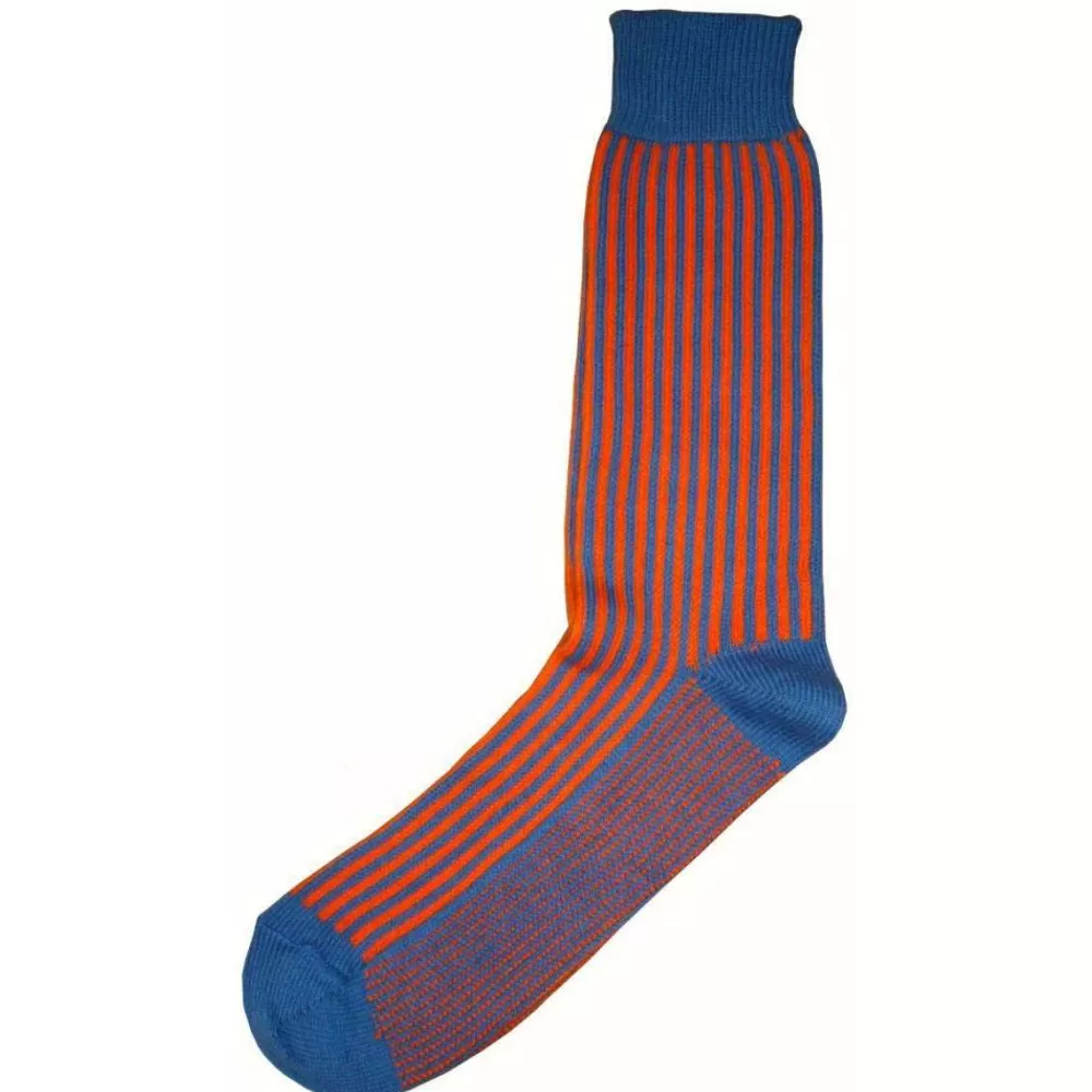 Bassin and Brown Men's Socks^Blue Vertical Stripe Midcalf Socks
