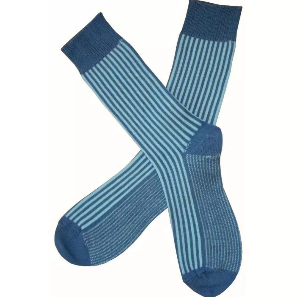 Bassin and Brown Men's Socks^Blue Vertical Stripe Midcalf Socks