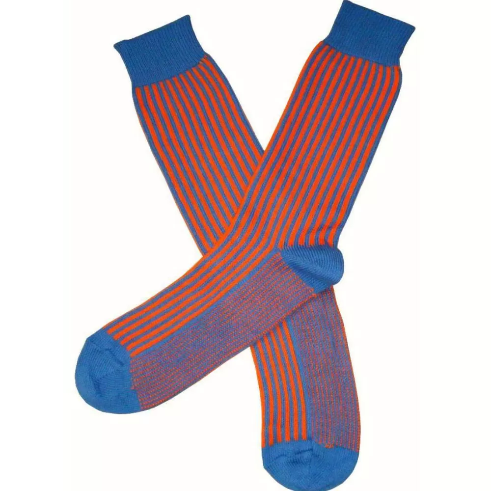 Bassin and Brown Men's Socks^Blue Vertical Stripe Midcalf Socks