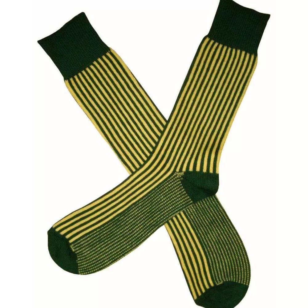Bassin and Brown Men's Socks^Green Vertical Stripe Midcalf Socks