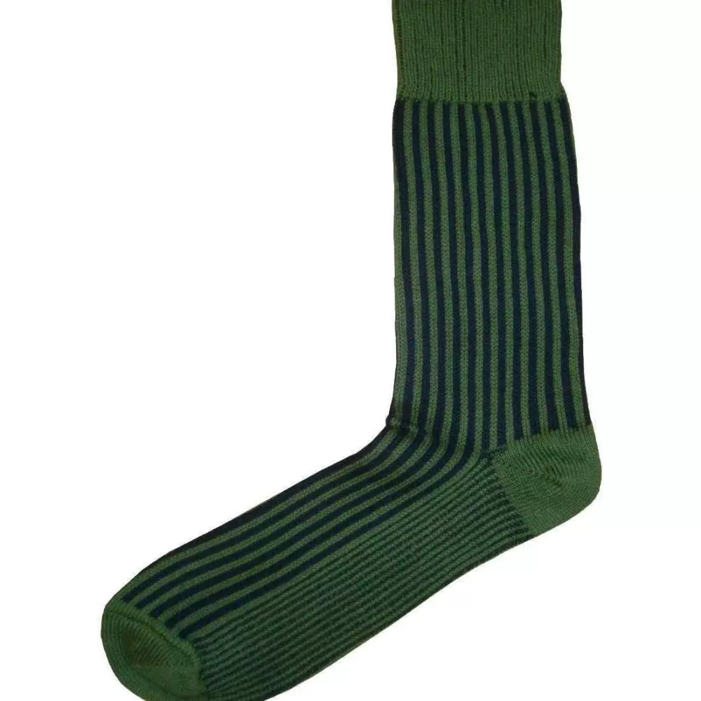 Bassin and Brown Men's Socks^Green Vertical Striped Socks
