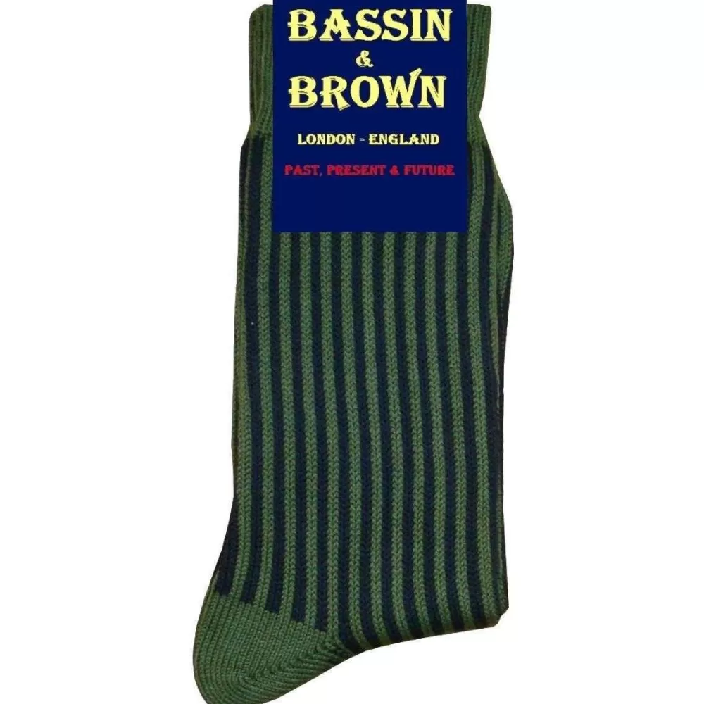 Bassin and Brown Men's Socks^Green Vertical Striped Socks