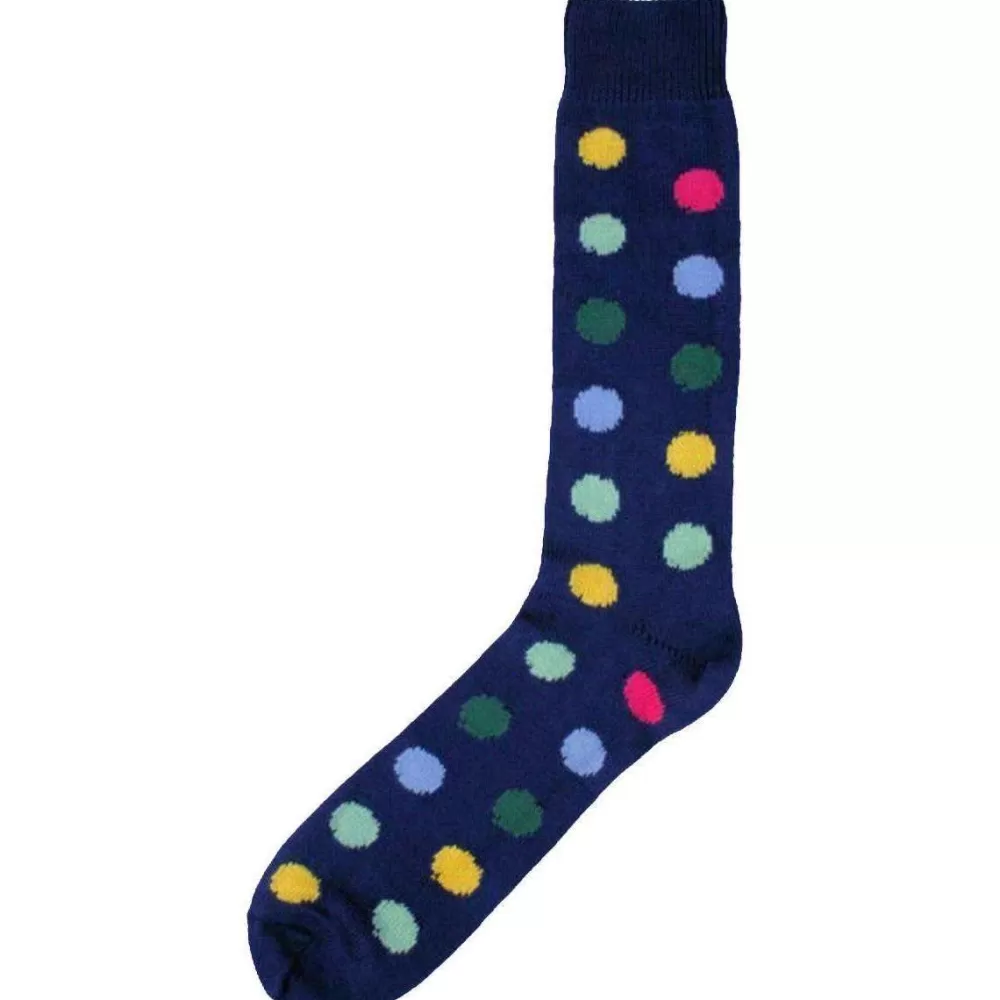 Bassin and Brown Men's Socks^Navy Spotted Midcalf Socks