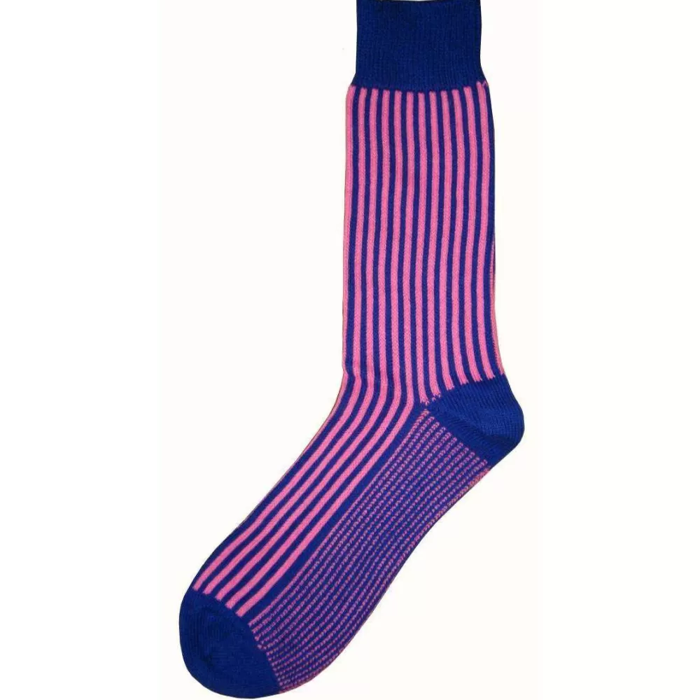 Bassin and Brown Men's Socks^Navy Vertical Stripe Midcalf Socks