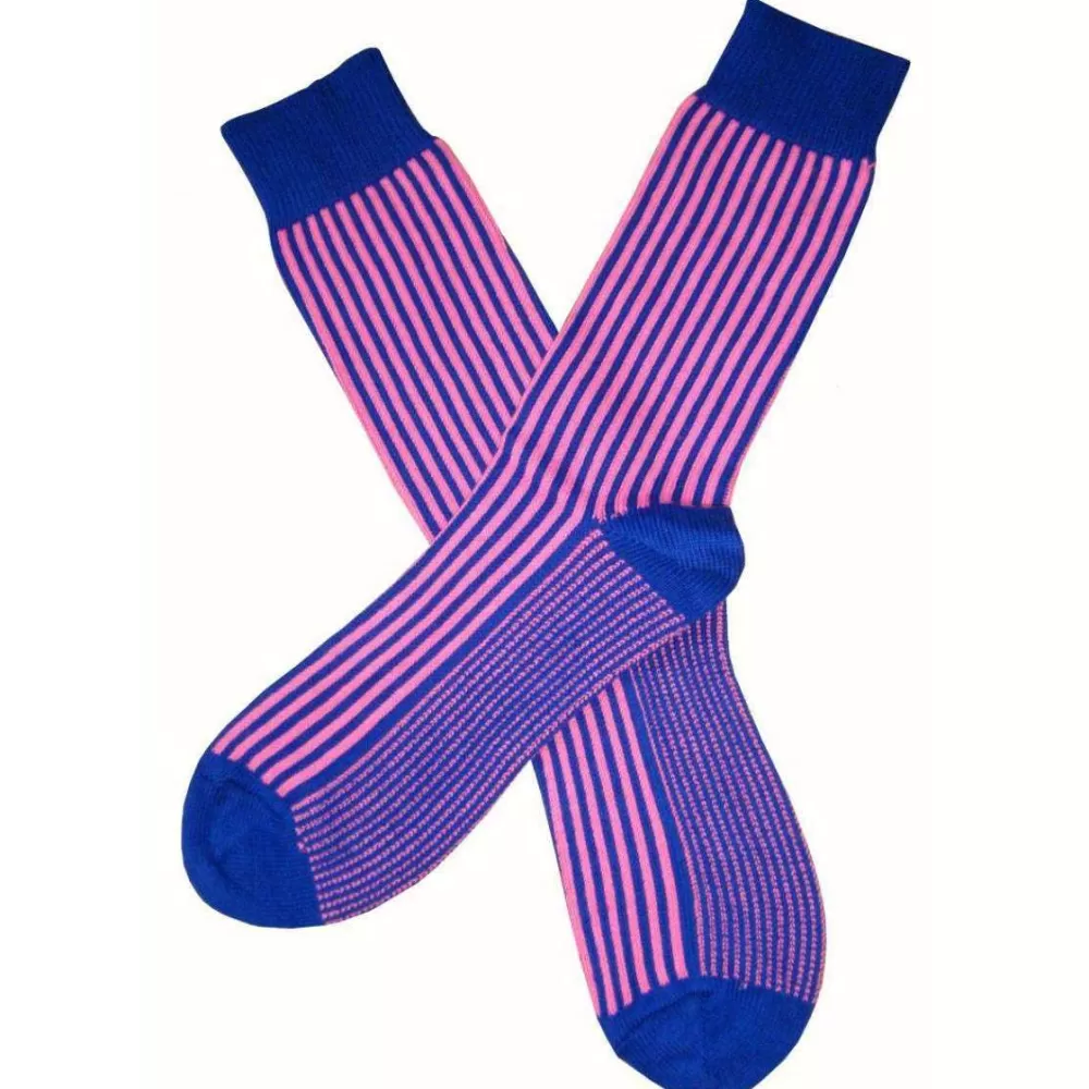 Bassin and Brown Men's Socks^Navy Vertical Stripe Midcalf Socks