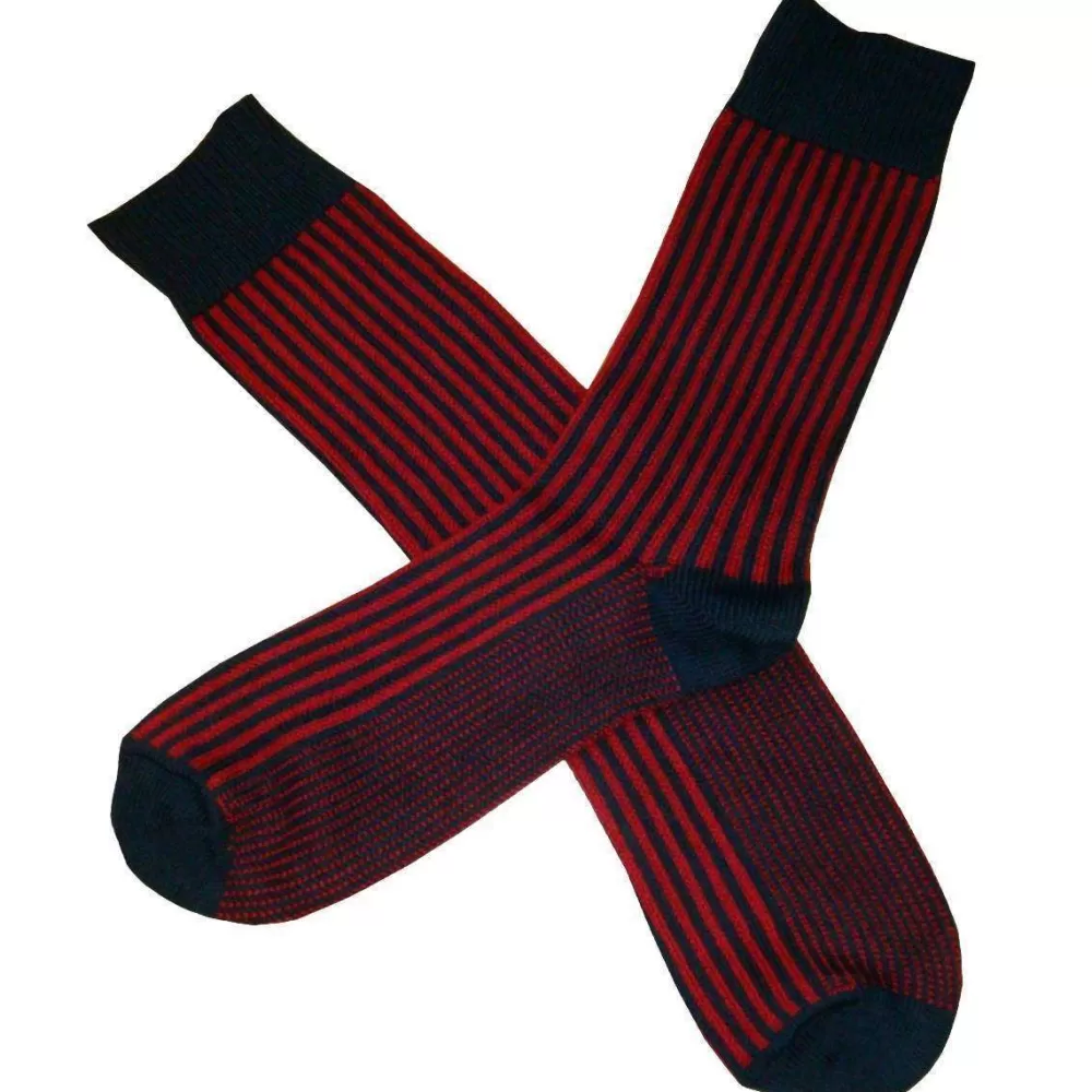Bassin and Brown Men's Socks^Navy Vertical Stripe Midcalf Socks
