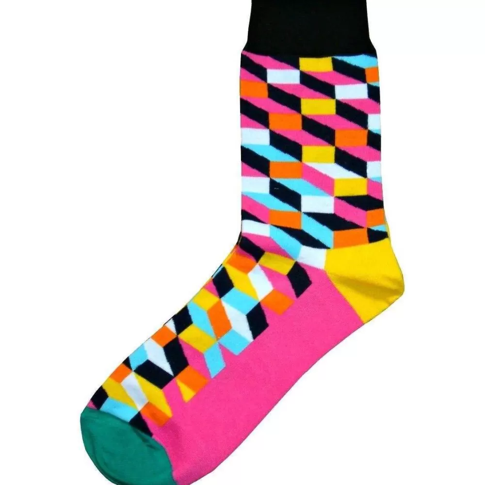 Bassin and Brown Men's Socks^Pink Optical Check Socks