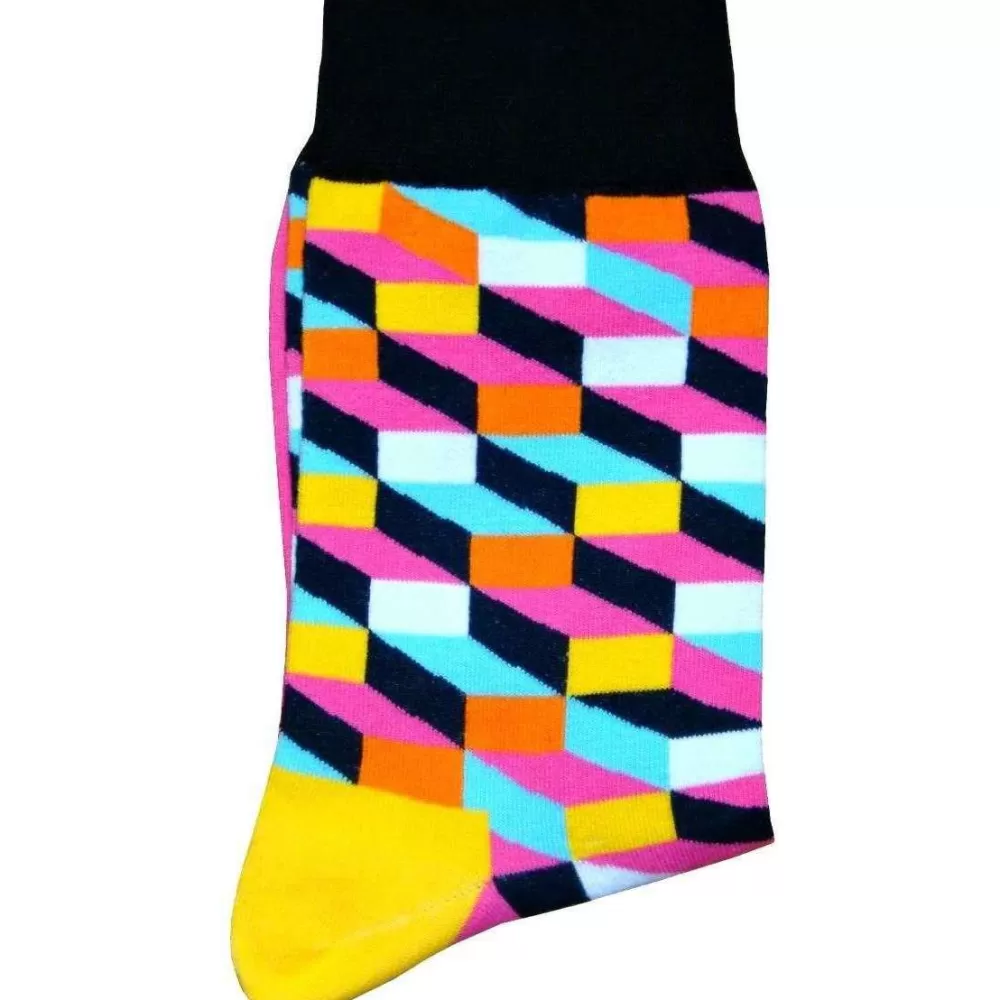 Bassin and Brown Men's Socks^Pink Optical Check Socks