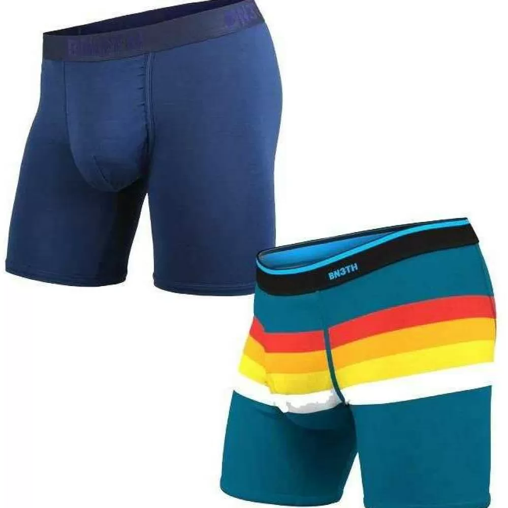 BN3TH Men's Underwear^Blue Retro Stripe Classic 2 Pack Boxer Brief
