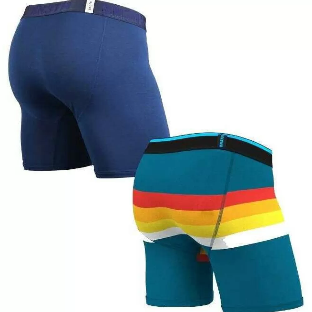 BN3TH Men's Underwear^Blue Retro Stripe Classic 2 Pack Boxer Brief