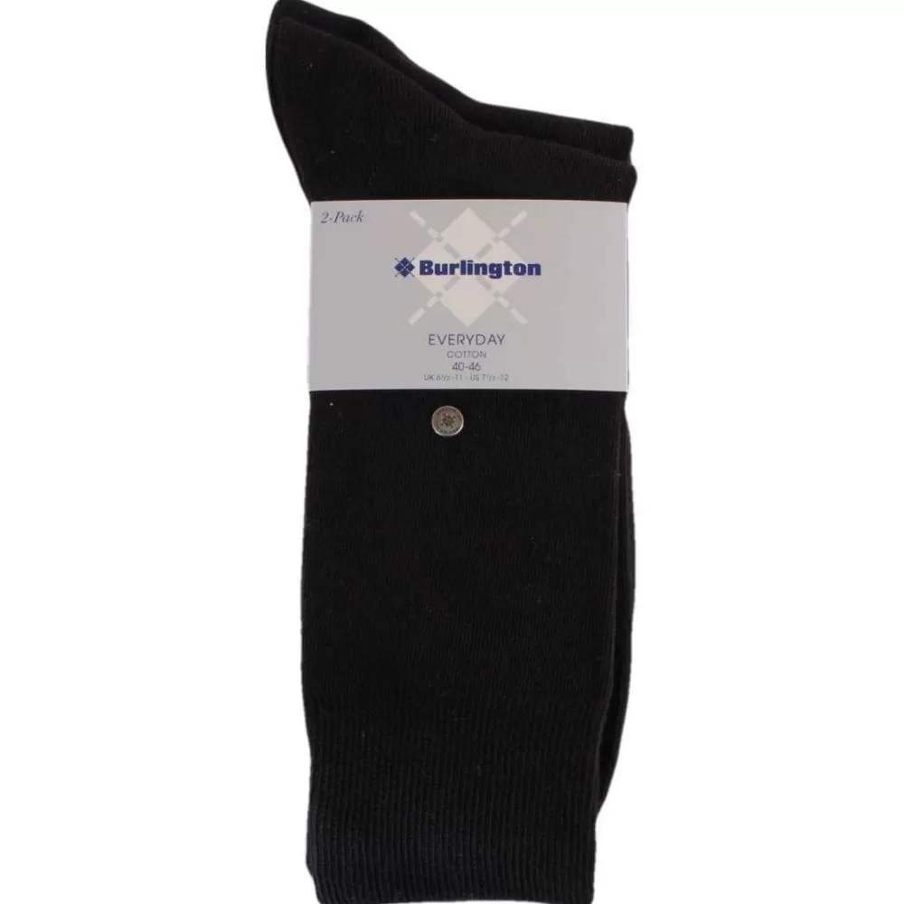 Burlington Men's Socks^Black Everyday Combed Cotton 2 Pack Socks