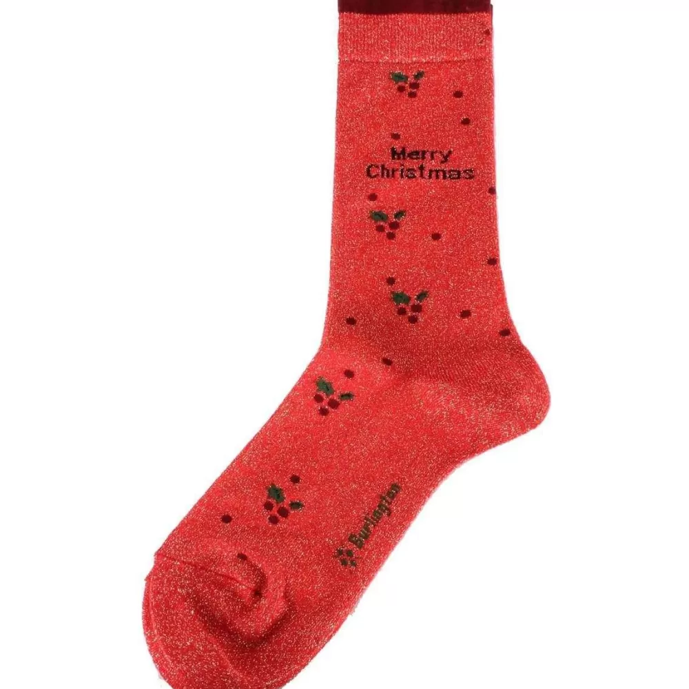 Burlington Women's Socks^Red Merry Christmas Glitter Socks