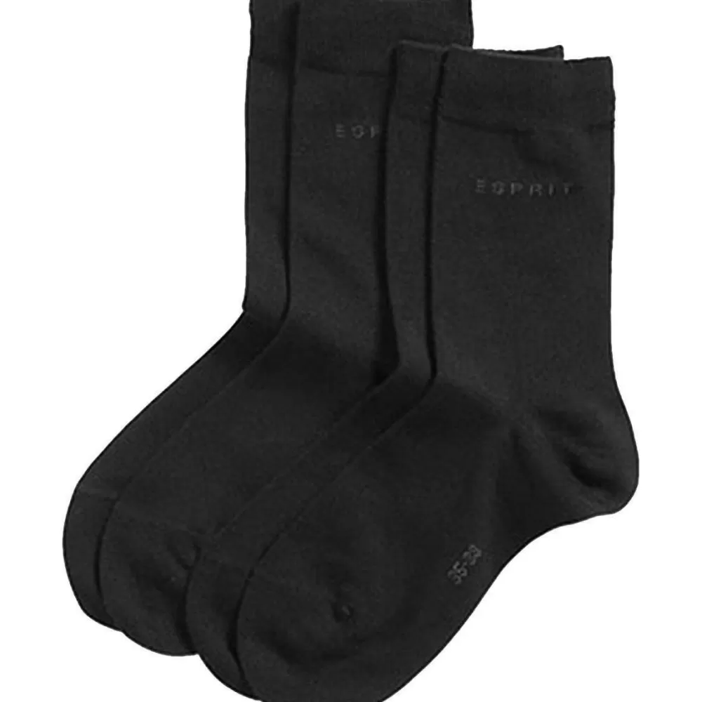 Esprit Women's Socks^Black Basic Fine Knit Mid-Calf 2 Pack Socks