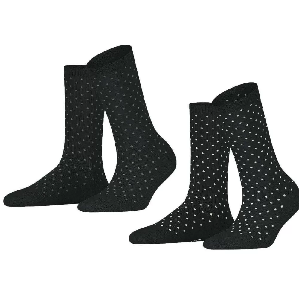Esprit Women's Socks^Black Fine Dot 2 Pack Socks
