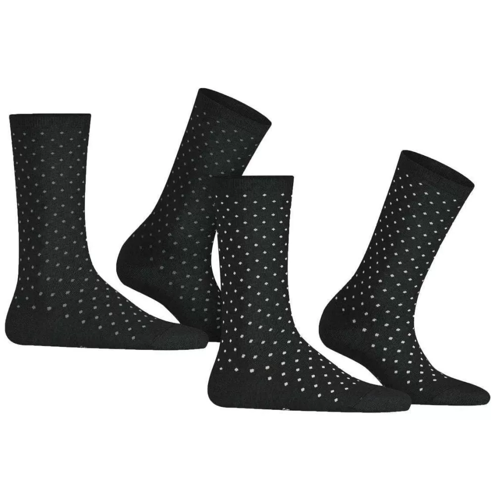 Esprit Women's Socks^Black Fine Dot 2 Pack Socks
