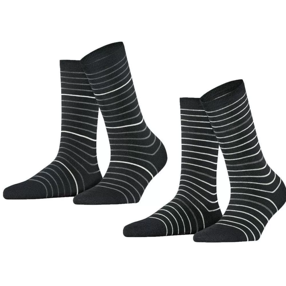 Esprit Women's Socks^Black Fine Stripe 2 Pack Socks