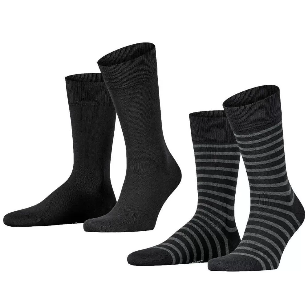 Esprit Men's Socks^Black Fine Stripe 2 Pack Socks