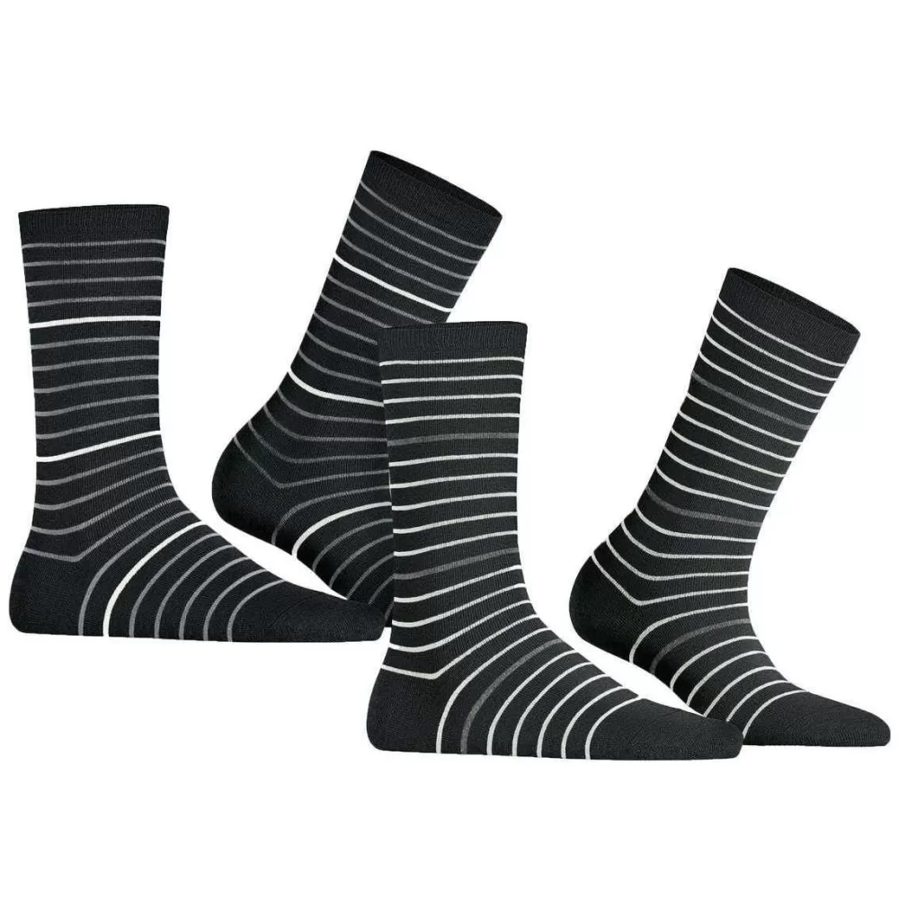 Esprit Women's Socks^Black Fine Stripe 2 Pack Socks