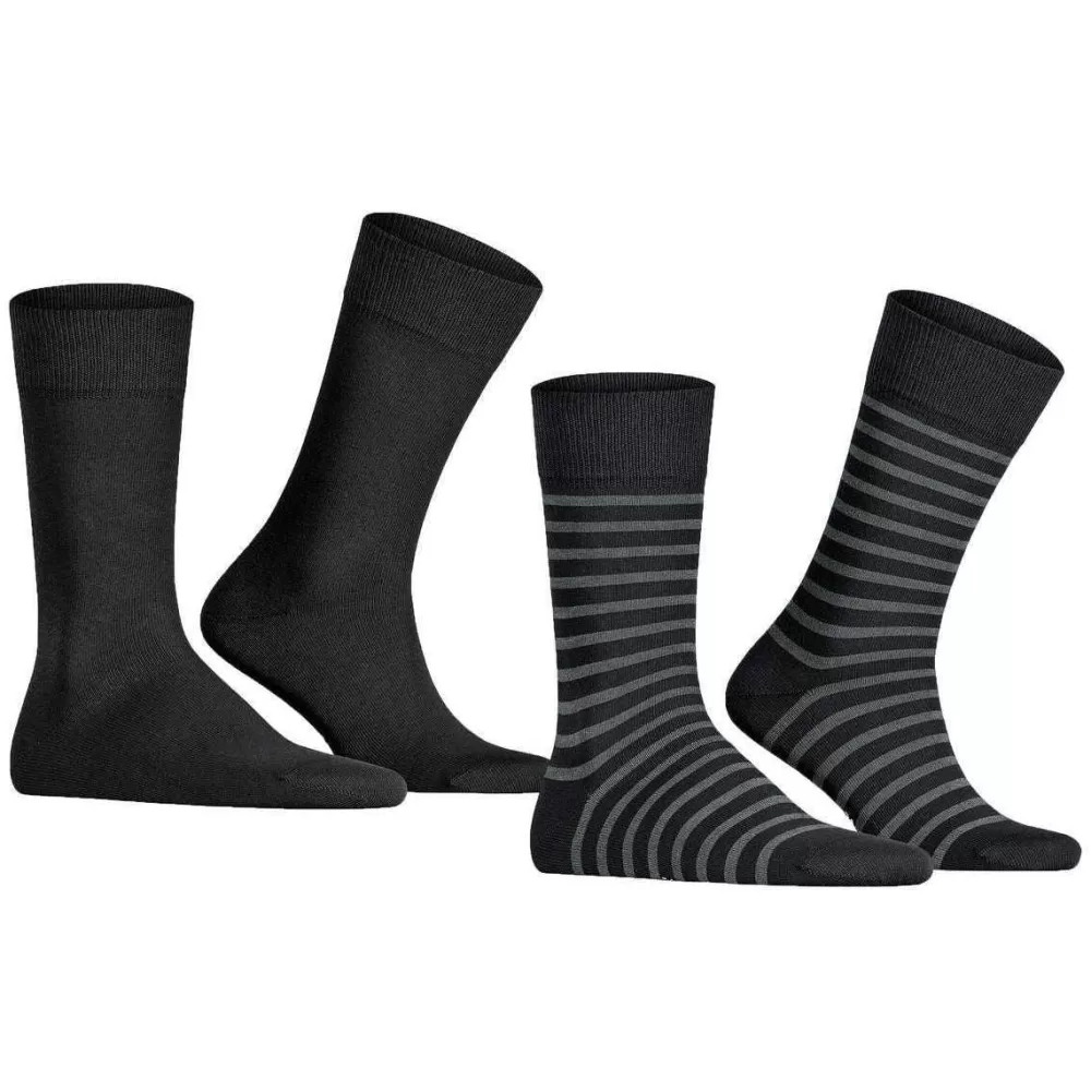 Esprit Men's Socks^Black Fine Stripe 2 Pack Socks