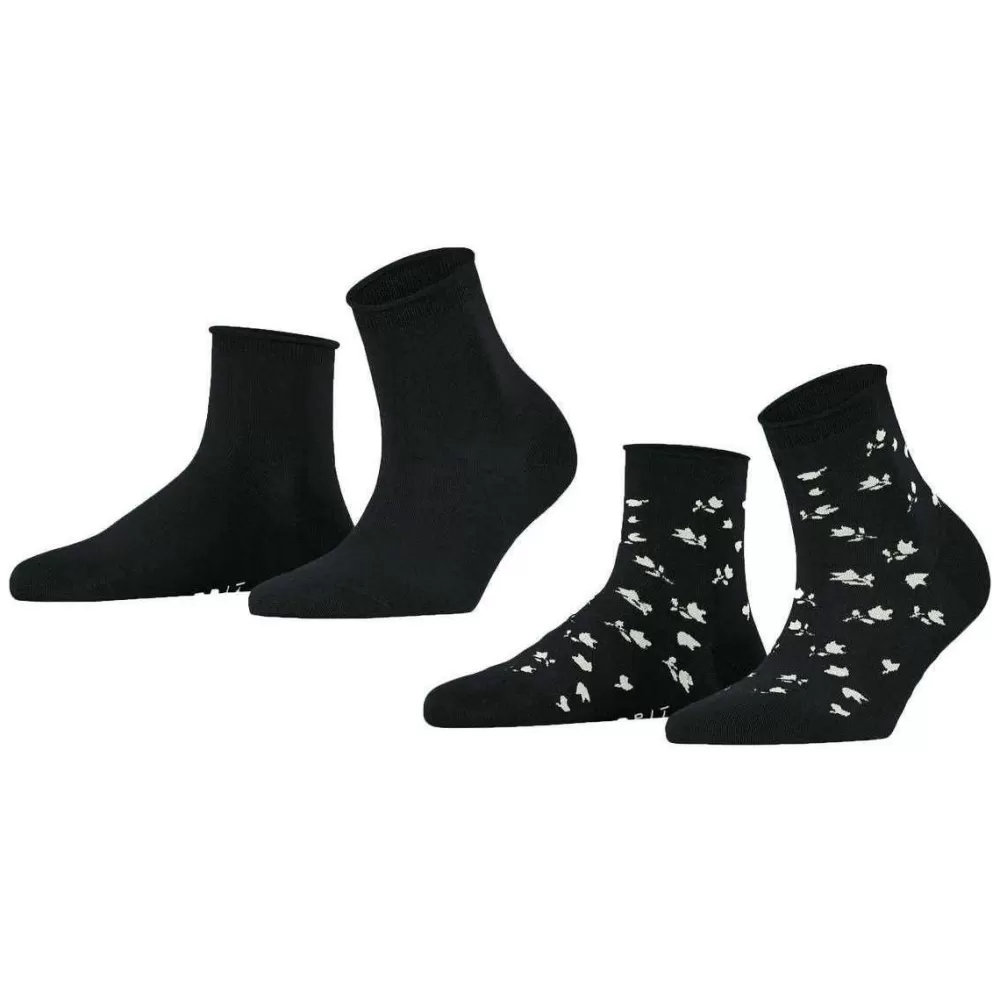 Esprit Women's Socks^Black Mini Flower 2 Pack Socks