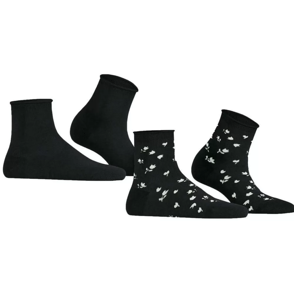 Esprit Women's Socks^Black Mini Flower 2 Pack Socks