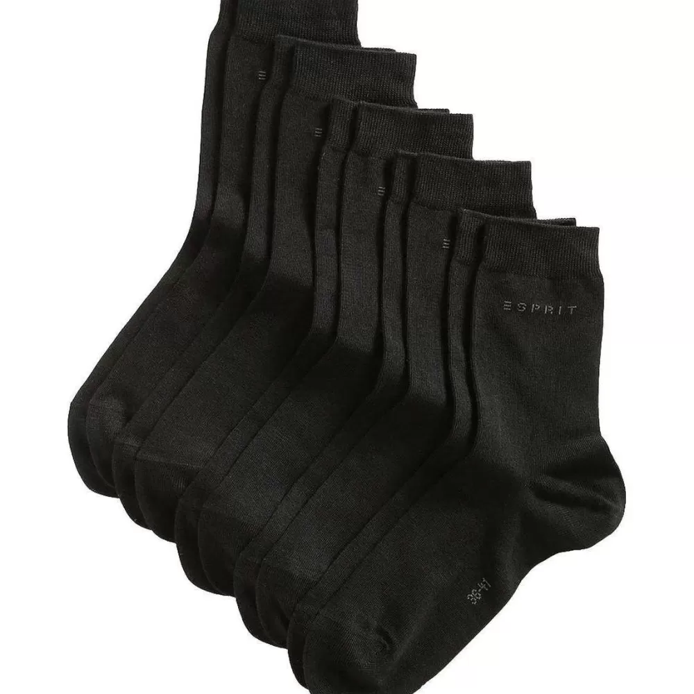 Esprit Women's Socks^Black Soild Basic Mid-Calf 5 Pack Socks