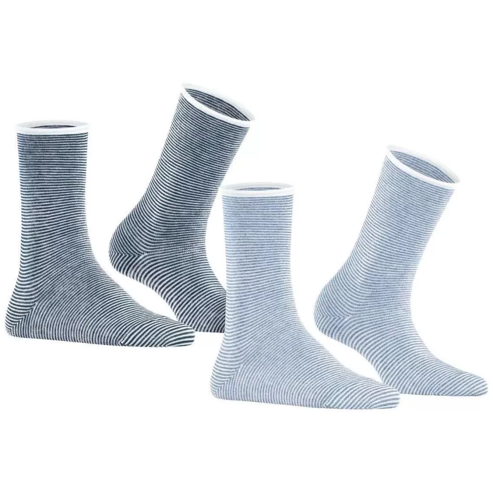 Esprit Women's Socks^Blue Allover Stripe 2 Pack Socks