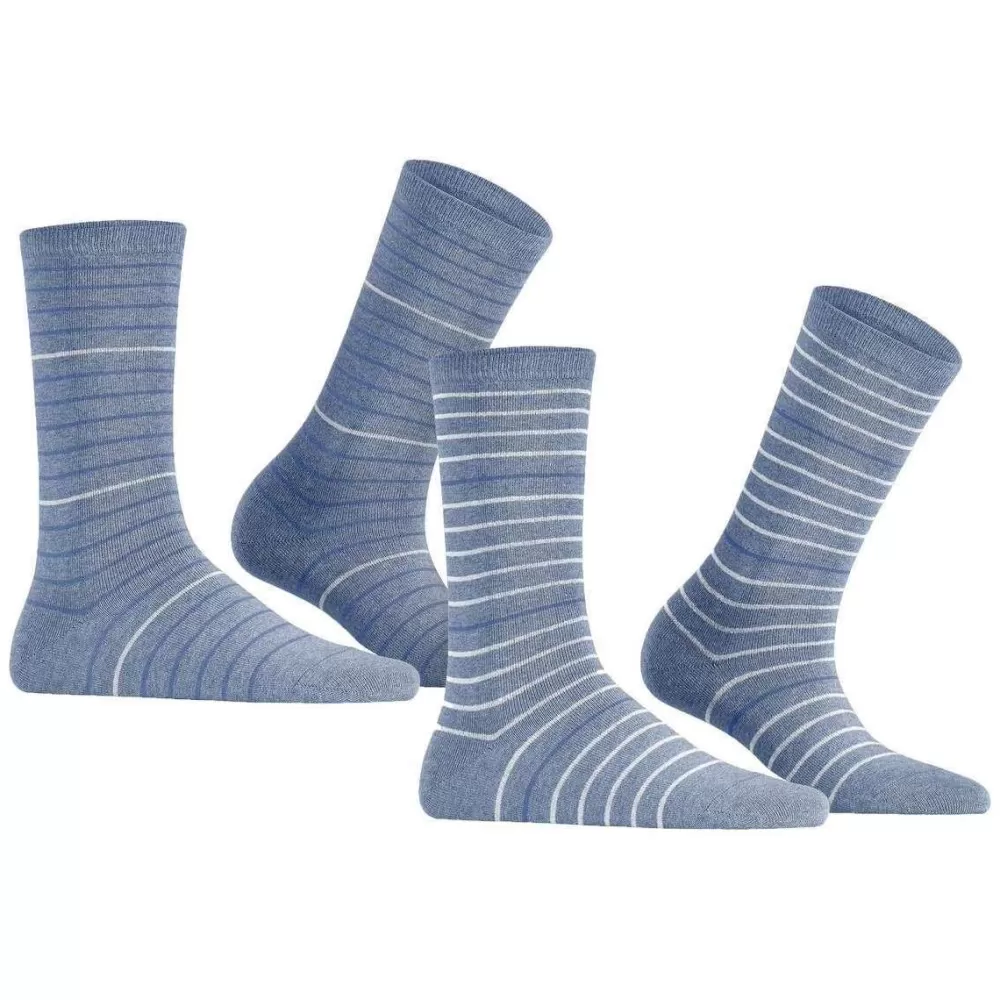 Esprit Women's Socks^Blue Fine Stripe 2 Pack Socks