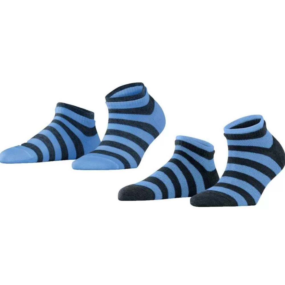 Esprit Women's Socks^Blue Mesh Stripe 2 Pack Sneaker Socks