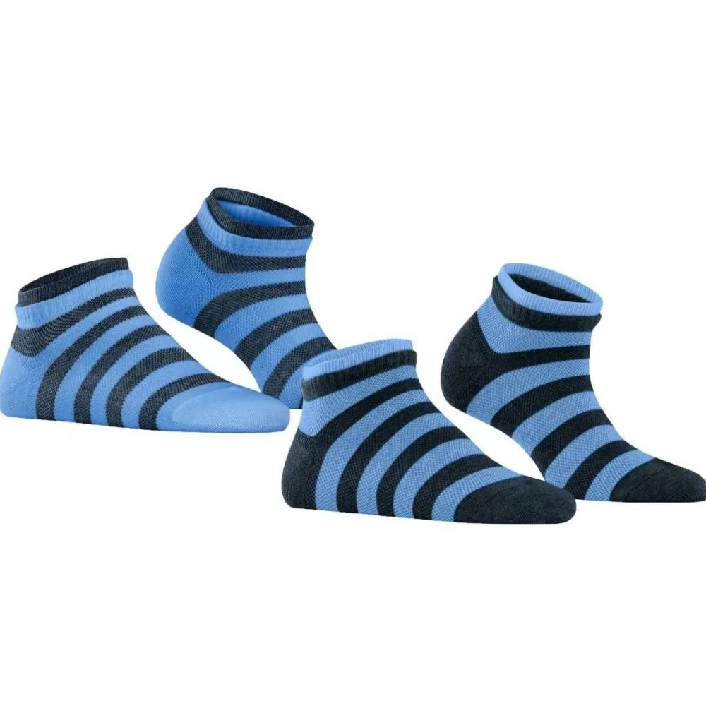 Esprit Women's Socks^Blue Mesh Stripe 2 Pack Sneaker Socks