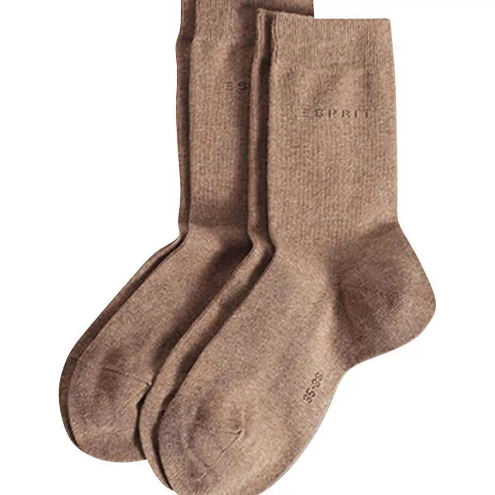 Esprit Women's Socks^Brown Basic Fine Knit Mid-Calf 2 Pack Socks