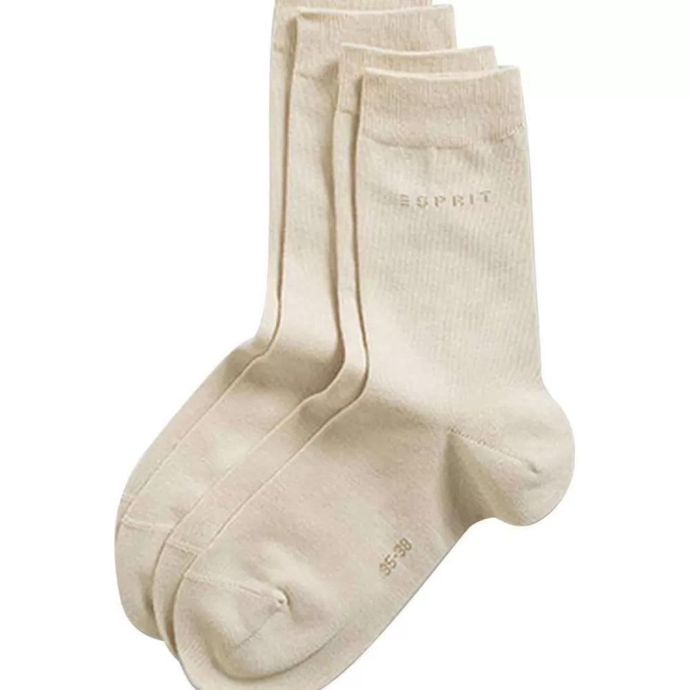 Esprit Women's Socks^Cream Basic Fine Knit Mid-Calf 2 Pack Socks