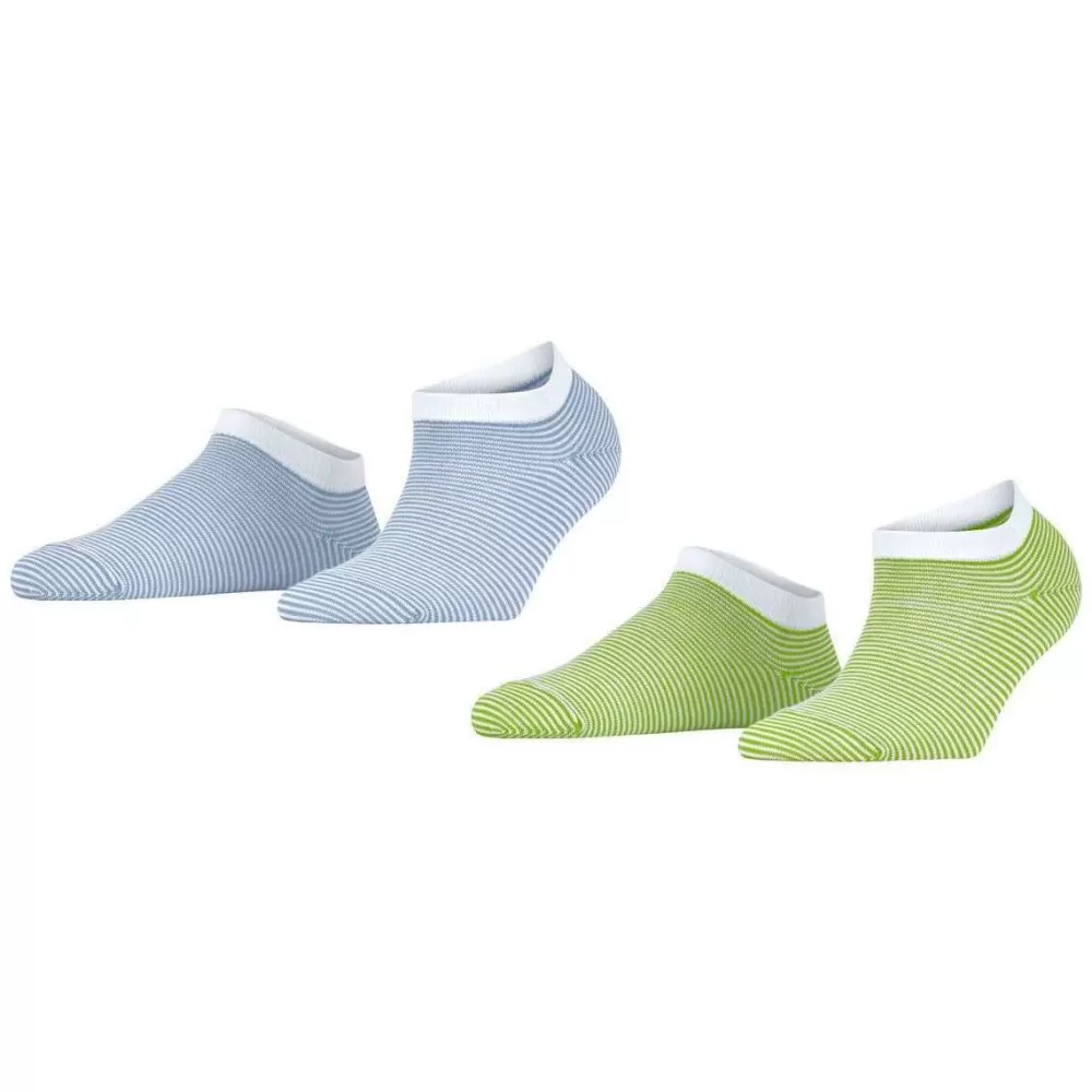 Esprit Women's Socks^Green Allover Stripe 2 Pack Sneaker Socks