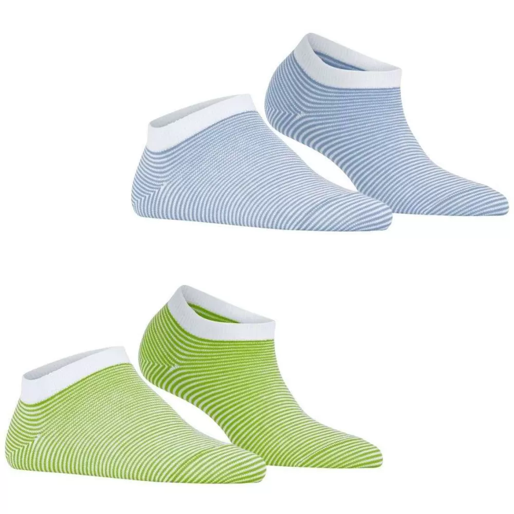 Esprit Women's Socks^Green Allover Stripe 2 Pack Sneaker Socks