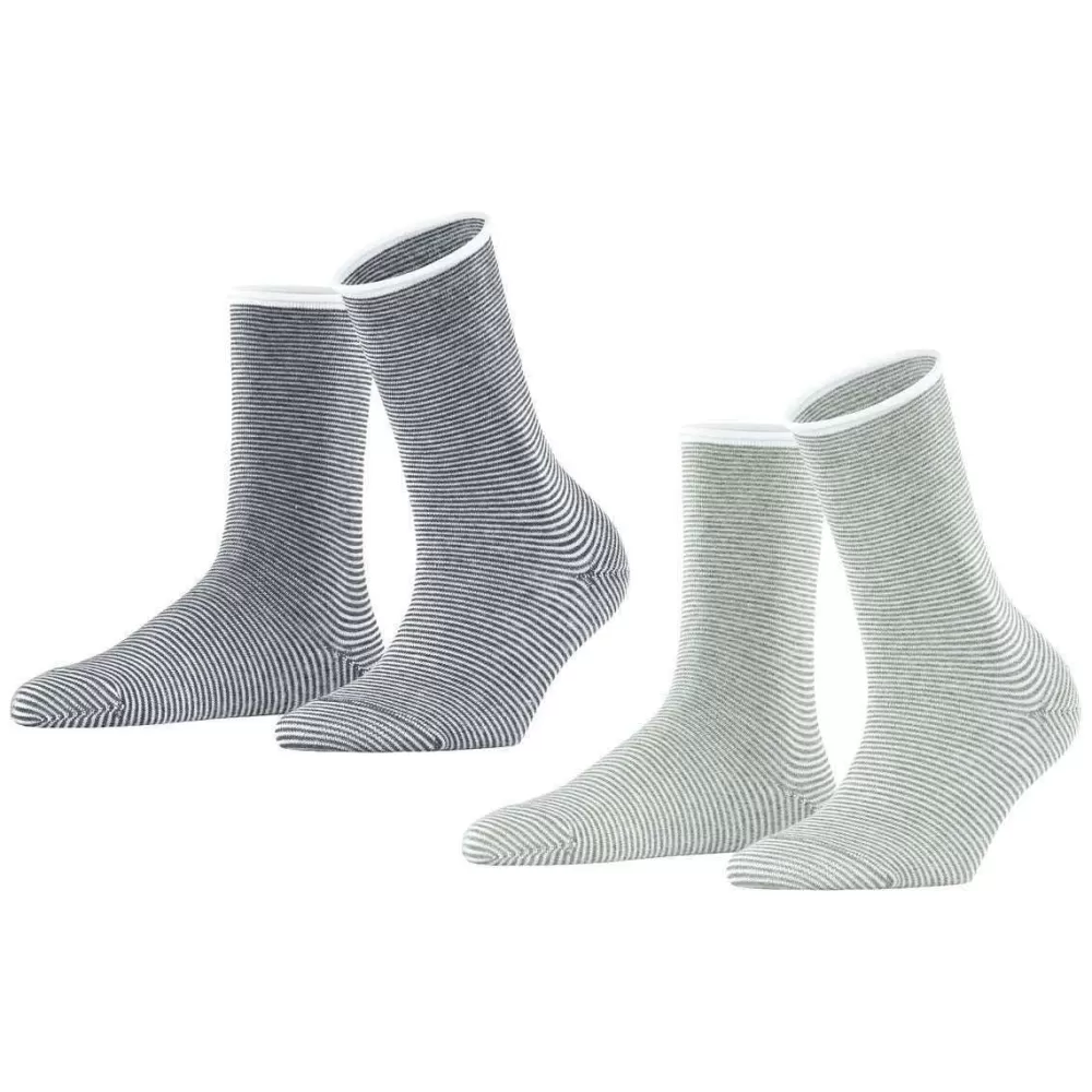 Esprit Women's Socks^Green Allover Stripe 2 Pack Socks