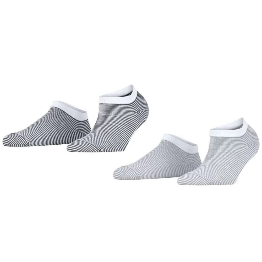 Esprit Women's Socks^Grey Allover Stripe 2 Pack Sneaker Socks
