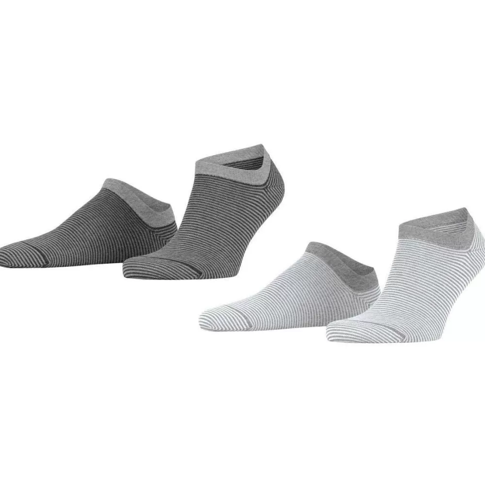Esprit Men's Socks^Grey Allover Stripe 2 Pack Sneaker Socks