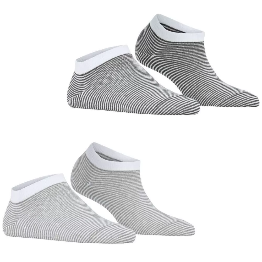 Esprit Women's Socks^Grey Allover Stripe 2 Pack Sneaker Socks