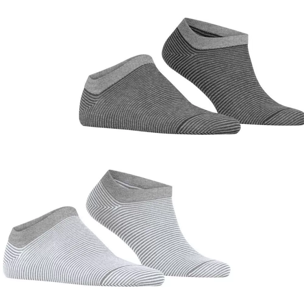 Esprit Men's Socks^Grey Allover Stripe 2 Pack Sneaker Socks