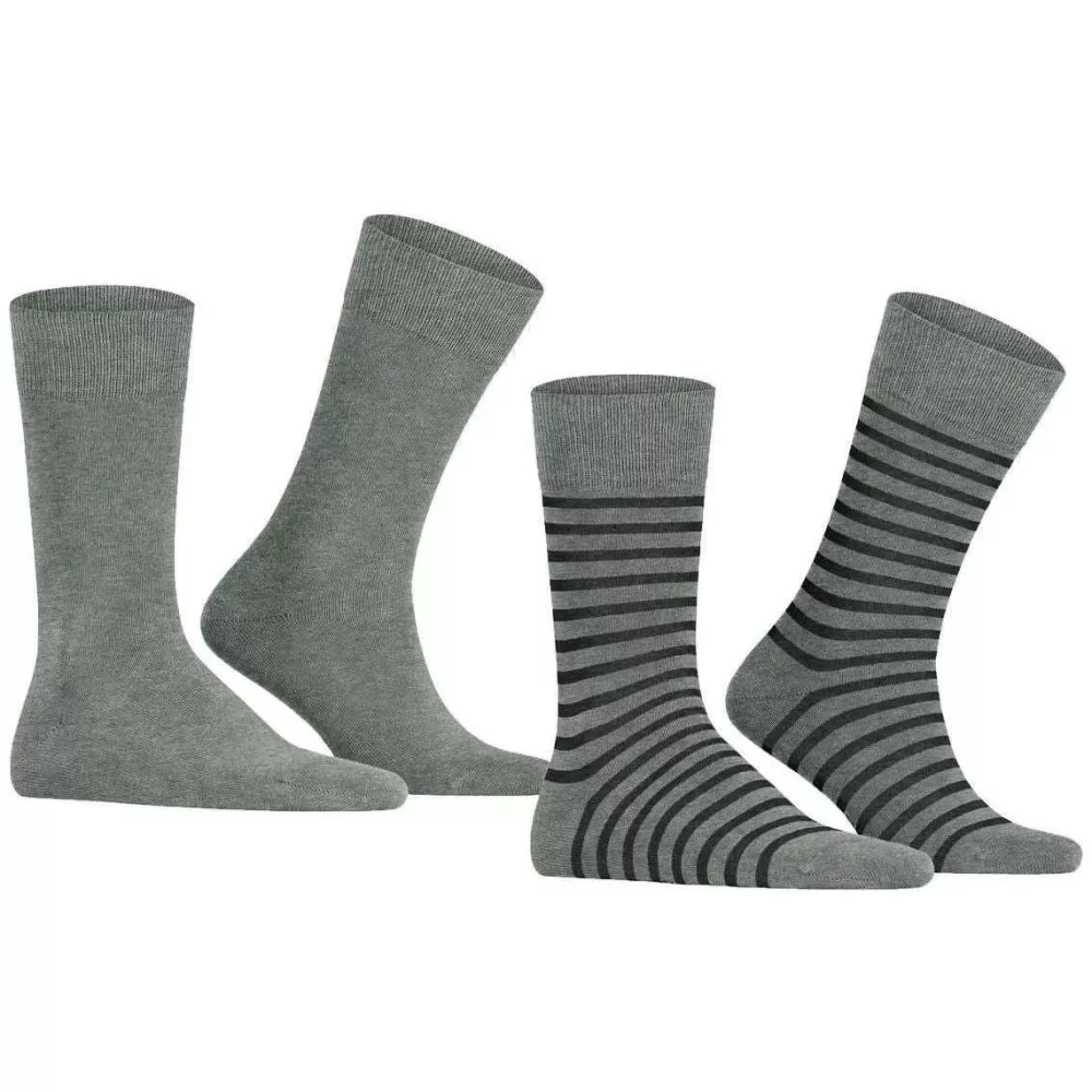 Esprit Men's Socks^Grey Fine Stripe 2 Pack Socks