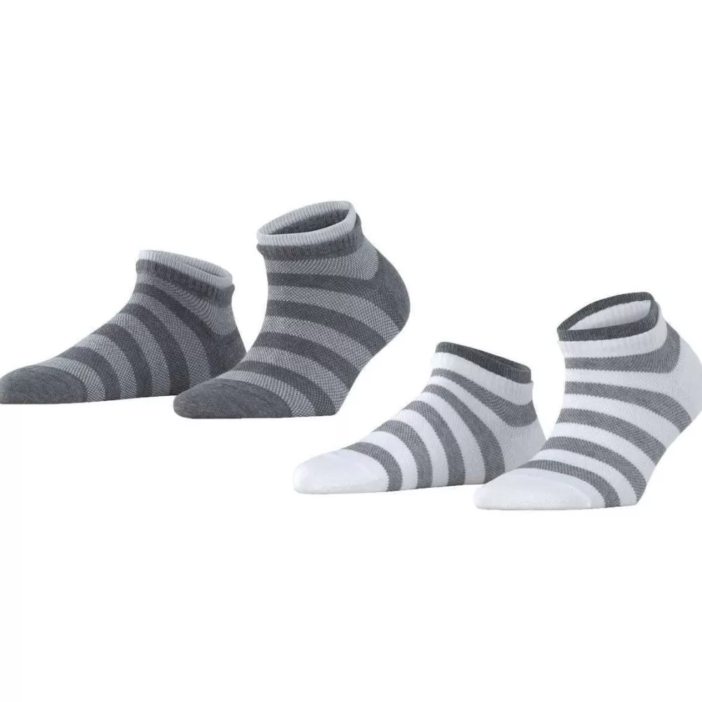 Esprit Women's Socks^Grey Mesh Stripe 2 Pack Sneaker Socks
