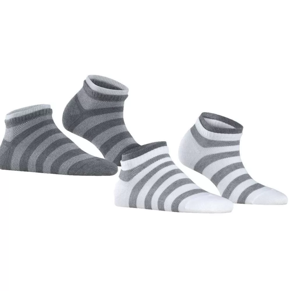 Esprit Women's Socks^Grey Mesh Stripe 2 Pack Sneaker Socks