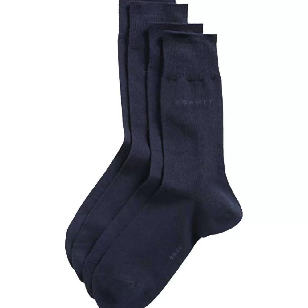 Esprit Men's Socks^Navy Basic Soft Cuff 2 Pack Socks