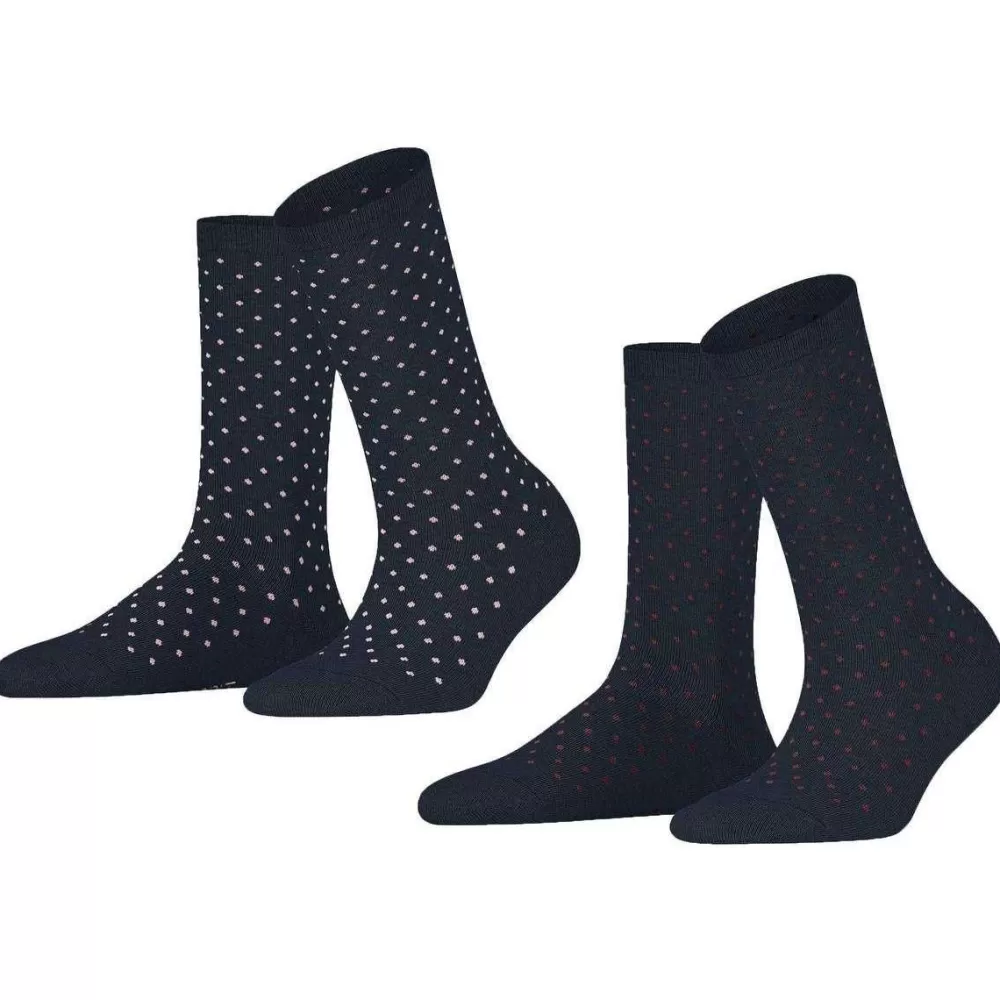 Esprit Women's Socks^Navy Fine Dot 2 Pack Socks