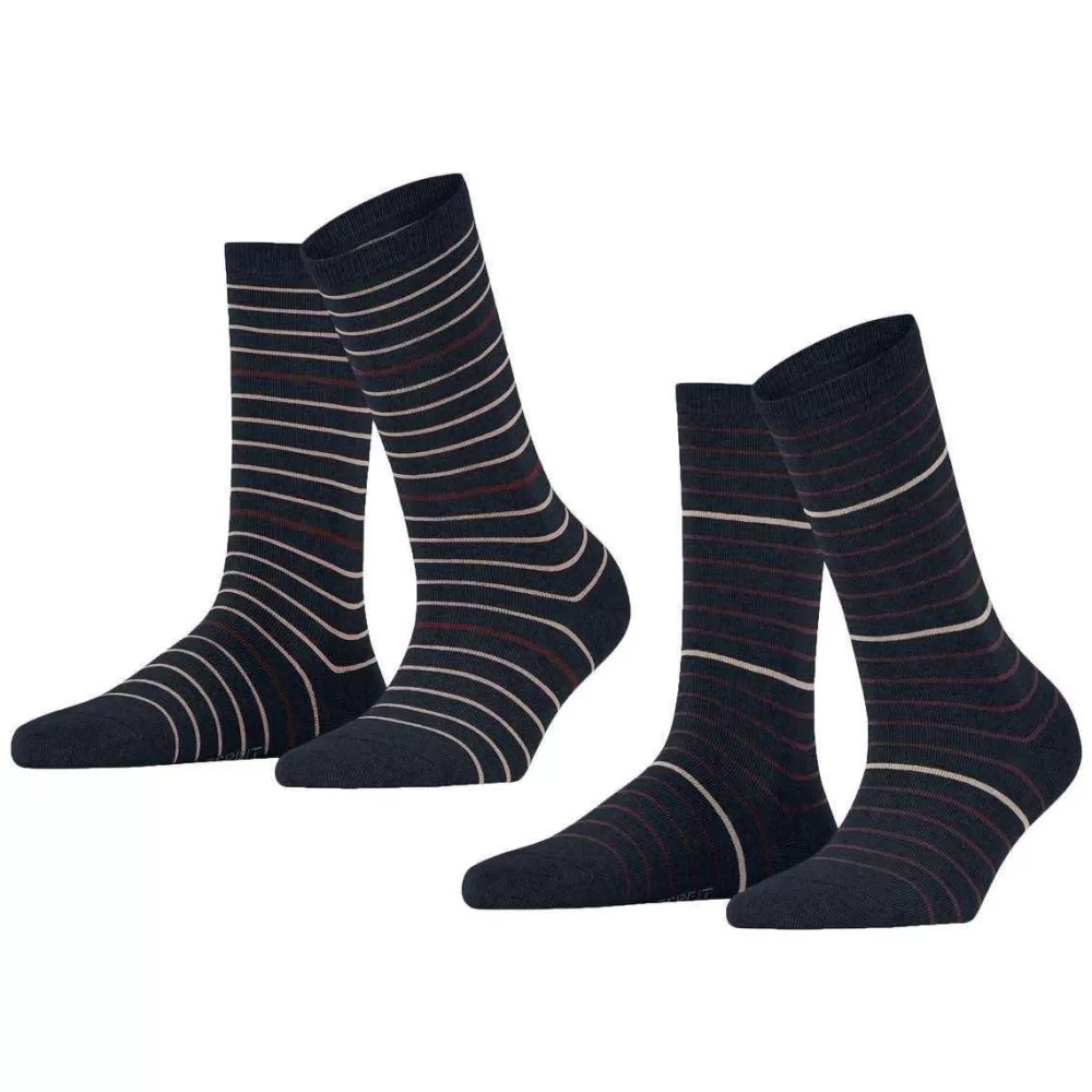 Esprit Women's Socks^Navy Fine Stripe 2 Pack Socks