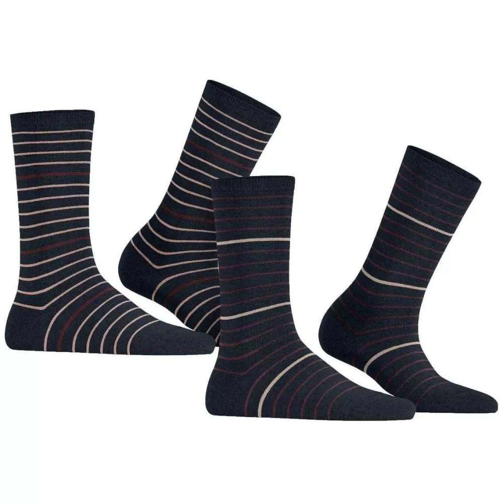 Esprit Women's Socks^Navy Fine Stripe 2 Pack Socks